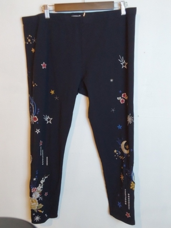 Johnny Was Pants - Johnny Was| Celestial Embroidered Black Leggings Multi Color Moon Star Boho XL
